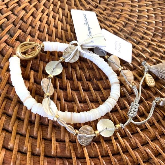 TOMMY BAHAMA BRACELETS NWT -2 STRAND. SHELL /MOP/STACK  TASSEL ACCENT ADJUSTABLE - Picture 3 of 10